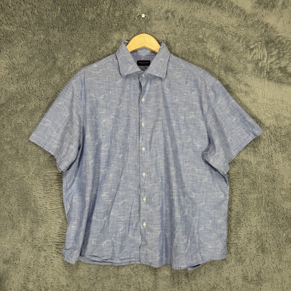 Proper Cloth Shirt Mens XL Blue Clouds 100% Cotton Short Sleeve Button‎ Up